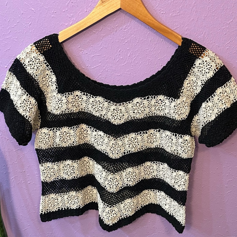 SOLD- Vintage Handmade Crochet Striped Top - Picture 4 of 8